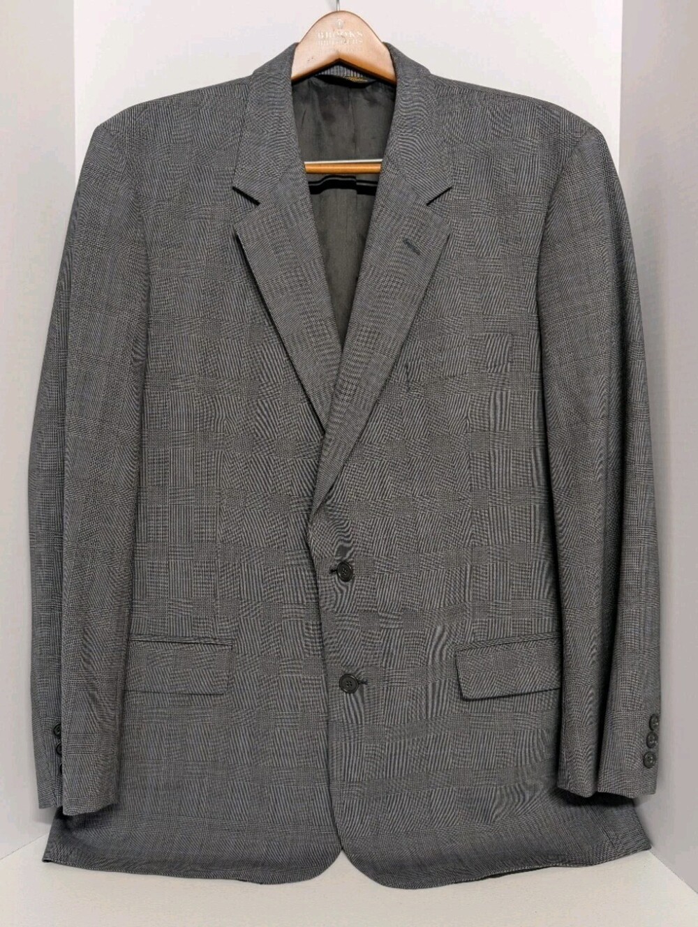 Brooks Brothers Y2K Brooksease Wool/Lycra Jacket 44R Grey Glen Plaid Two Button